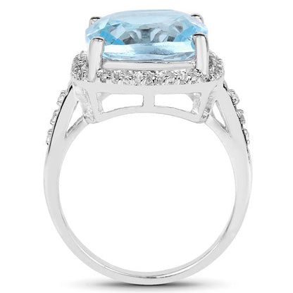 7.18 Carat Genuine Blue Topaz and White Topaz .925 Sterling Silver Ring Bids.com