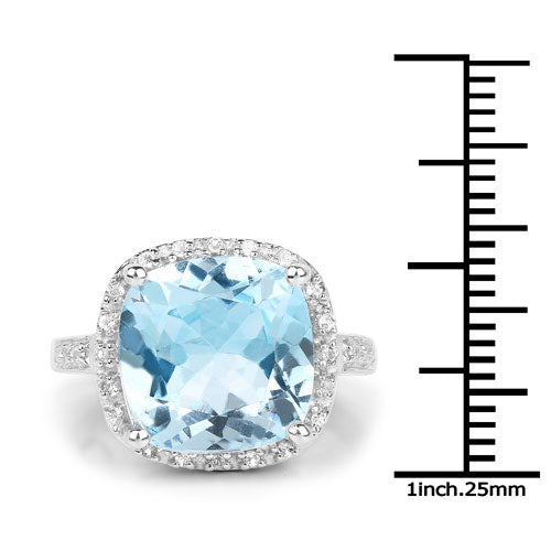7.18 Carat Genuine Blue Topaz and White Topaz .925 Sterling Silver Ring Bids.com