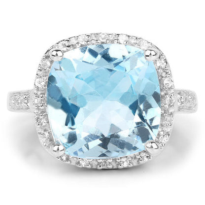 7.18 Carat Genuine Blue Topaz and White Topaz .925 Sterling Silver Ring Bids.com