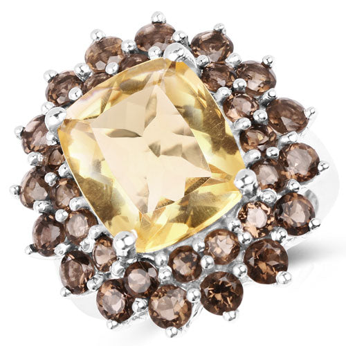 8.95 Carat Genuine Citrine and Smoky Quartz .925 Sterling Silver Ring Bids.com