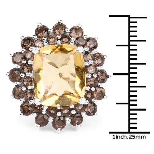 8.95 Carat Genuine Citrine and Smoky Quartz .925 Sterling Silver Ring Bids.com