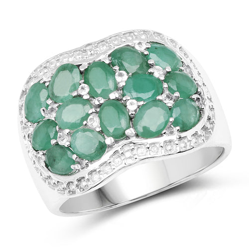 2.20 Carat Genuine Emerald & White Topaz .925 Sterling Silver Ring Bids.com