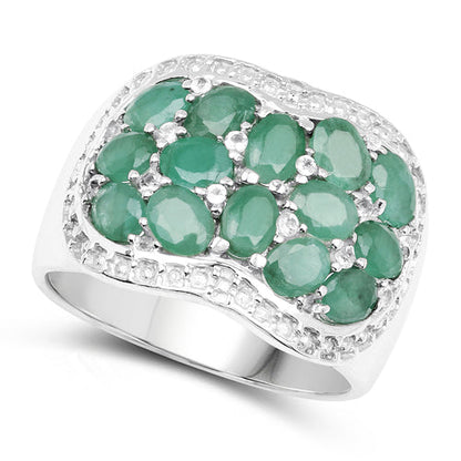 2.20 Carat Genuine Emerald & White Topaz .925 Sterling Silver Ring Bids.com