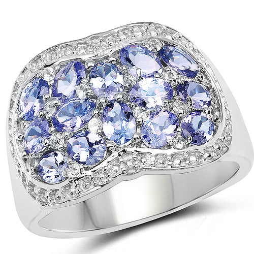 2.62 Carat Genuine Tanzanite and White Topaz .925 Sterling Silver Ring Bids.com