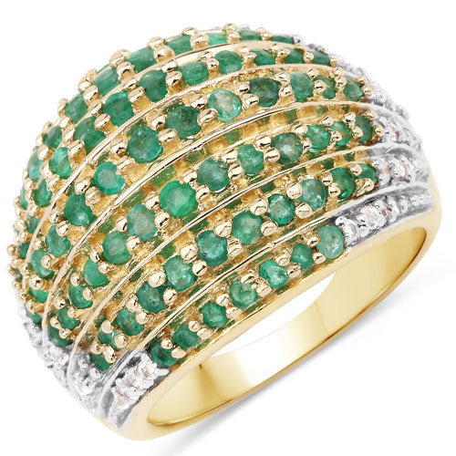 2.16 Carat Genuine Zambian Emerald and White Topaz .925 Sterling Silver Ring Bids.com