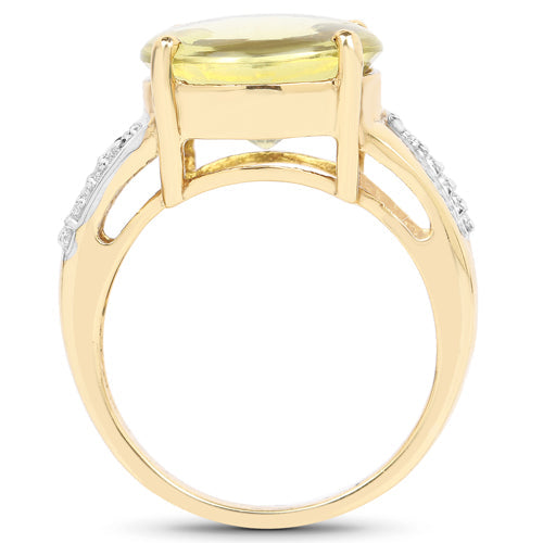 14K Yellow Gold Plated 9.26 Carat Genuine Lemon Topaz Buff Top and White Diamond Brass Ring Bids.com
