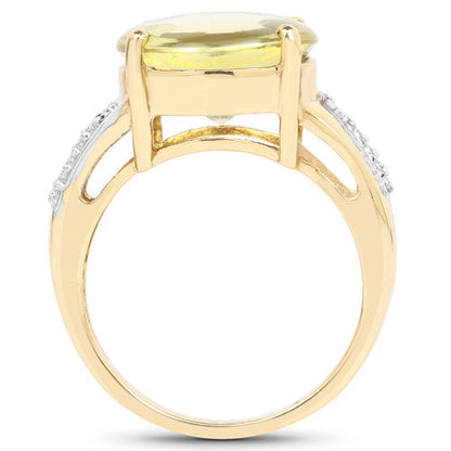 14K Yellow Gold Plated 9.26 Carat Genuine Lemon Topaz Buff Top and White Diamond Brass Ring Bids.com
