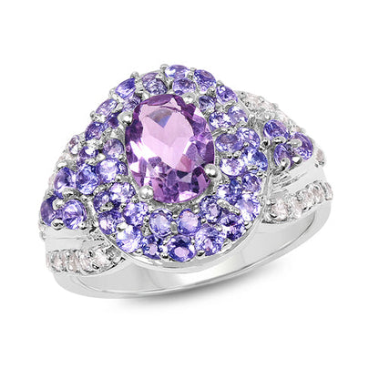 2.88 Carat Genuine Amethyst, Tanzanite & White Topaz .925 Sterling Silver Ring Bids.com