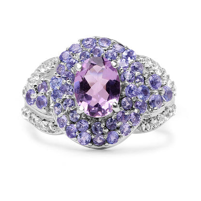 2.88 Carat Genuine Amethyst, Tanzanite & White Topaz .925 Sterling Silver Ring Bids.com