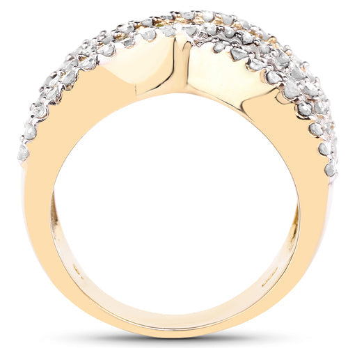 14K Yellow Gold Plated 1.58 Carat Genuine Black Diamond, White Diamond & Yellow Diamond .925 Sterling Silver Ring Bids.com