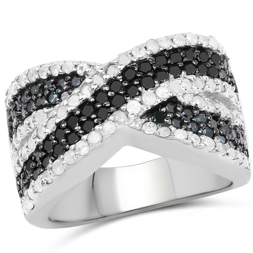 1.57 Carat Genuine Blue Diamond, White Diamond & Black Diamond .925 Sterling Silver Ring Bids.com