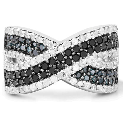 1.57 Carat Genuine Blue Diamond, White Diamond & Black Diamond .925 Sterling Silver Ring Bids.com