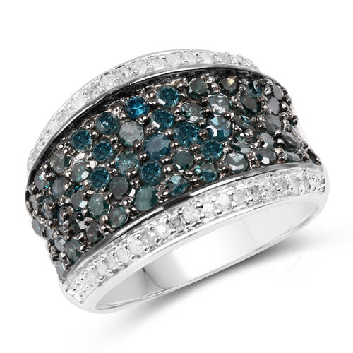 1.38 Carat Genuine Blue Diamond and White Diamond .925 Sterling Silver Ring Bids.com
