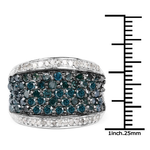 1.38 Carat Genuine Blue Diamond and White Diamond .925 Sterling Silver Ring Bids.com