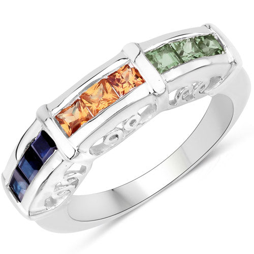 1.08 Carat Genuine Multi Sapphire .925 Sterling Silver Ring Bids.com