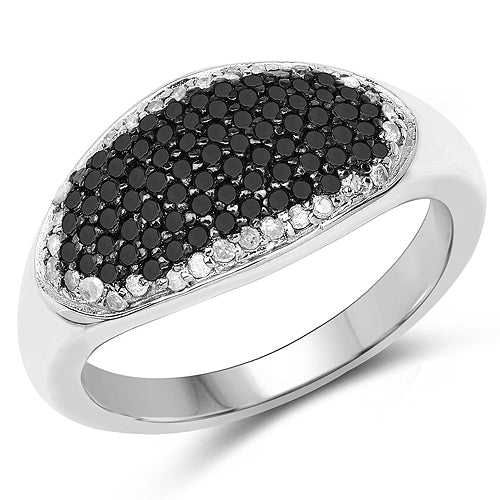 0.46 Carat Genuine Black Diamond and White Diamond .925 Sterling Silver Ring Bids.com