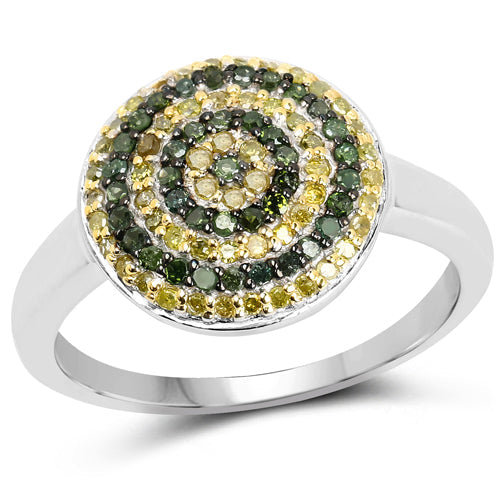 0.39 Carat Genuine Green Diamond and Yellow Diamond .925 Sterling Silver Ring Bids.com