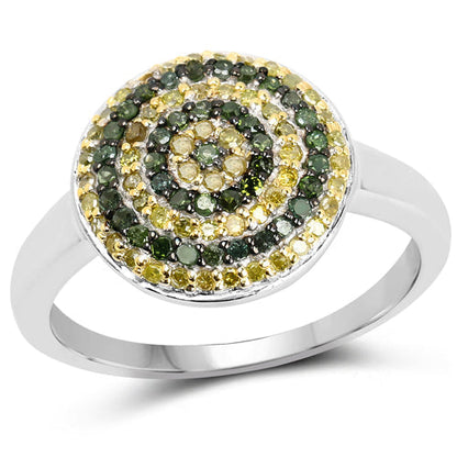 0.39 Carat Genuine Green Diamond and Yellow Diamond .925 Sterling Silver Ring Bids.com