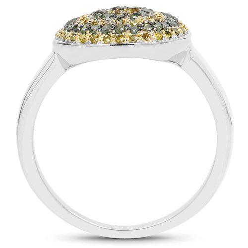 0.39 Carat Genuine Green Diamond and Yellow Diamond .925 Sterling Silver Ring Bids.com