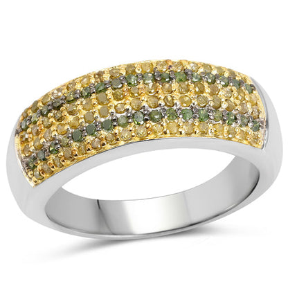 0.43 Carat Genuine Green Diamond and Yellow Diamond .925 Sterling Silver Ring Bids.com