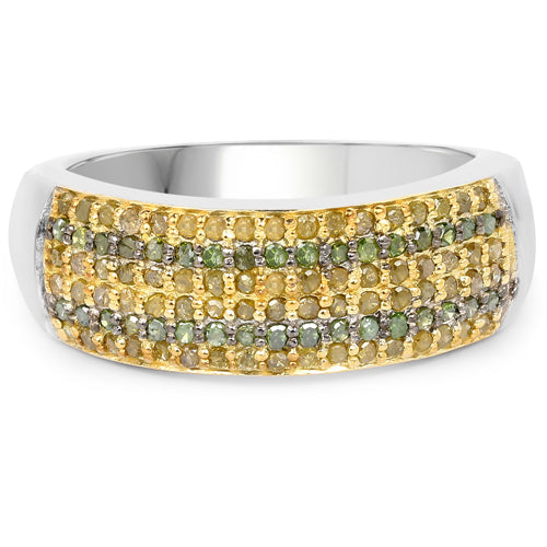 0.43 Carat Genuine Green Diamond and Yellow Diamond .925 Sterling Silver Ring Bids.com