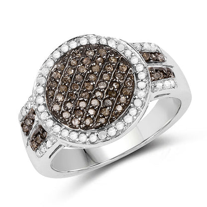 0.44 Carat Genuine Champagne Diamond and White Diamond .925 Sterling Silver Ring Bids.com