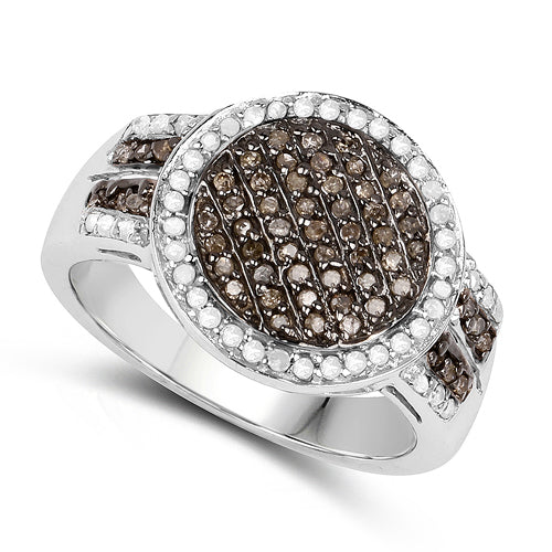 0.44 Carat Genuine Champagne Diamond and White Diamond .925 Sterling Silver Ring Bids.com