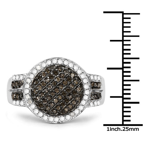 0.44 Carat Genuine Champagne Diamond and White Diamond .925 Sterling Silver Ring Bids.com