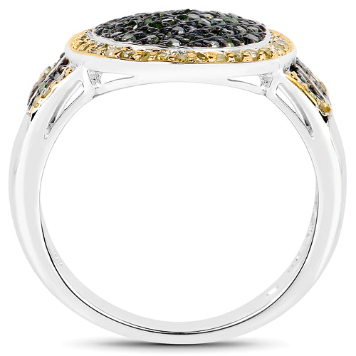 0.44 Carat Genuine Green Diamond and Yellow Diamond .925 Sterling Silver Ring Bids.com