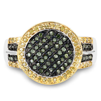 0.44 Carat Genuine Green Diamond and Yellow Diamond .925 Sterling Silver Ring Bids.com