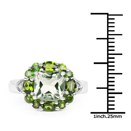 3.49 Carat Genuine Green Amethyst, Chrome Diopside & White Topaz .925 Sterling Silver Ring Bids.com