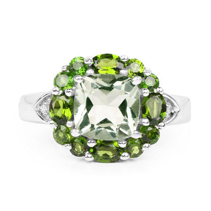 3.49 Carat Genuine Green Amethyst, Chrome Diopside & White Topaz .925 Sterling Silver Ring Bids.com