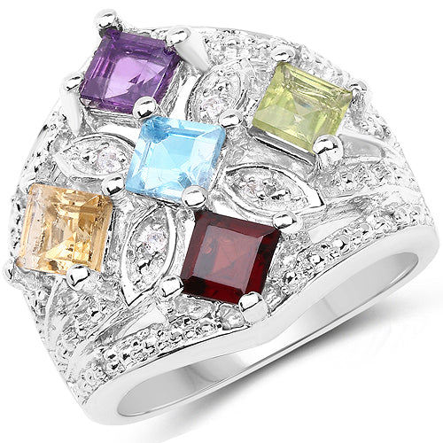 1.67 Carat Genuine Multi Stone .925 Sterling Silver Ring Bids.com