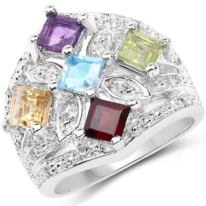 1.67 Carat Genuine Multi Stone .925 Sterling Silver Ring Bids.com