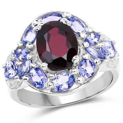 4.20 Carat Genuine Garnet, Tanzanite & White Topaz .925 Sterling Silver Ring Bids.com