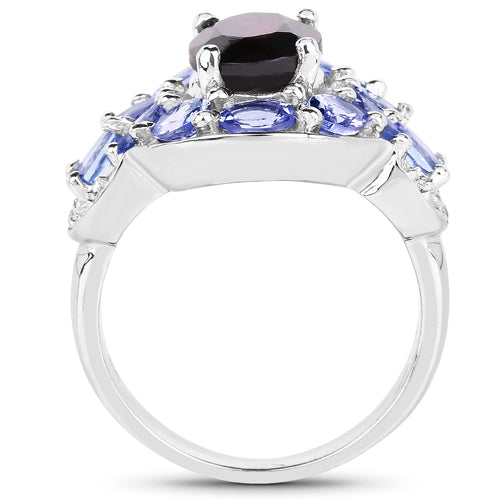 4.20 Carat Genuine Garnet, Tanzanite & White Topaz .925 Sterling Silver Ring Bids.com