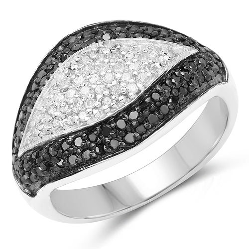 0.51 Carat Genuine Black Diamond & White Diamond .925 Sterling Silver Ring Bids.com