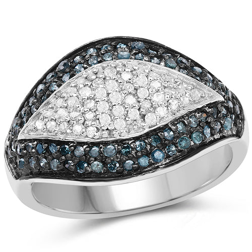 0.50 Carat Genuine Blue Diamond and White Diamond .925 Sterling Silver Ring Bids.com