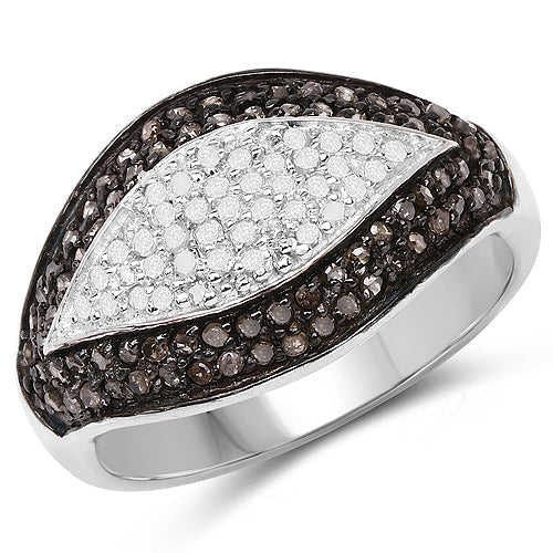 0.50 Carat Genuine Champagne Diamond and White Diamond .925 Sterling Silver Ring Bids.com