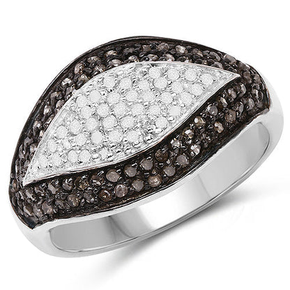0.50 Carat Genuine Champagne Diamond and White Diamond .925 Sterling Silver Ring Bids.com