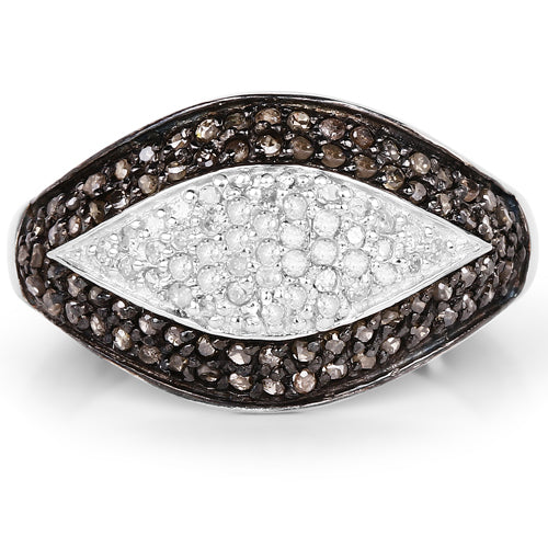 0.50 Carat Genuine Champagne Diamond and White Diamond .925 Sterling Silver Ring Bids.com