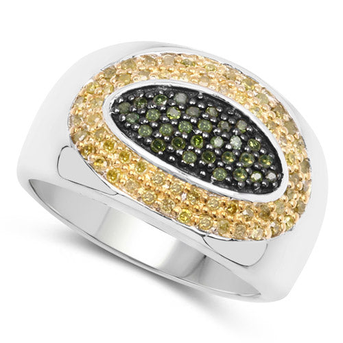0.38 Carat Genuine Green Diamond and Yellow Diamond .925 Sterling Silver Ring Bids.com