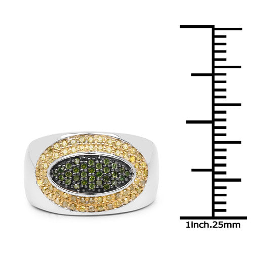 0.38 Carat Genuine Green Diamond and Yellow Diamond .925 Sterling Silver Ring Bids.com