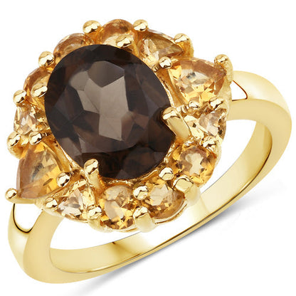 4.00 Carat Genuine Smoky Quartz and Citrine .925 Sterling Silver Ring Bids.com