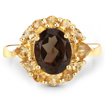 4.00 Carat Genuine Smoky Quartz and Citrine .925 Sterling Silver Ring Bids.com