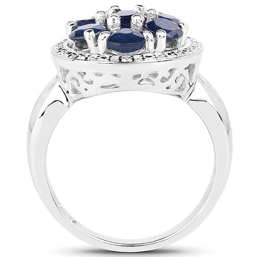 2.10 Carat Genuine Blue Sapphire .925 Sterling Silver Ring Bids.com