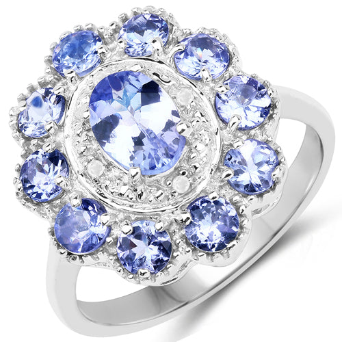 1.77 Carat Genuine Tanzanite and White Topaz .925 Sterling Silver Ring Bids.com