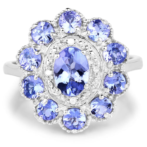 1.77 Carat Genuine Tanzanite and White Topaz .925 Sterling Silver Ring Bids.com