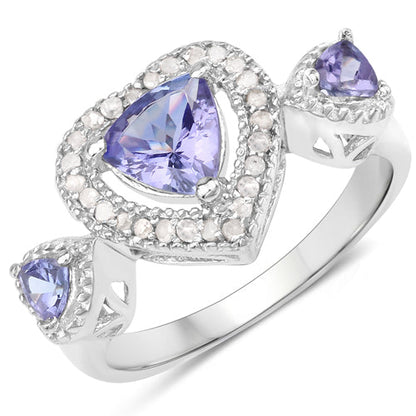 1.09 Carat Genuine Tanzanite and White Diamond .925 Sterling Silver Ring Bids.com