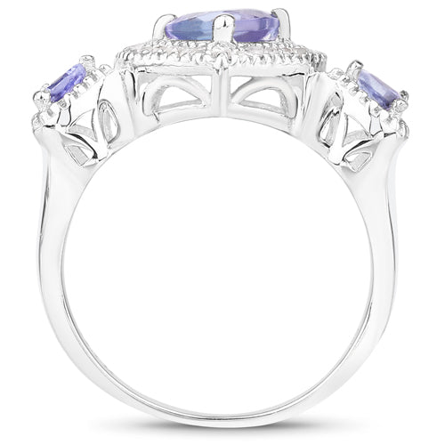 1.09 Carat Genuine Tanzanite and White Diamond .925 Sterling Silver Ring Bids.com